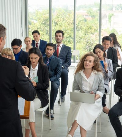 Group of people in Business corporate Event training seminar, the congratulation success of the organization. The conferences event or training education. Business workplace management and development performance.