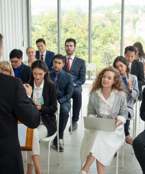 Group of people in Business corporate Event training seminar, the congratulation success of the organization. The conferences event or training education. Business workplace management and development performance.