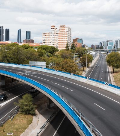 Madrid, Spain - September 9, 2017: Scenic view of M30 Motorway in Madrid a cloudy day.