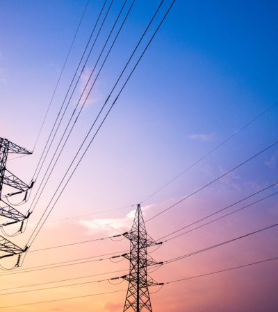 silhouette of high voltage electrical pole structure