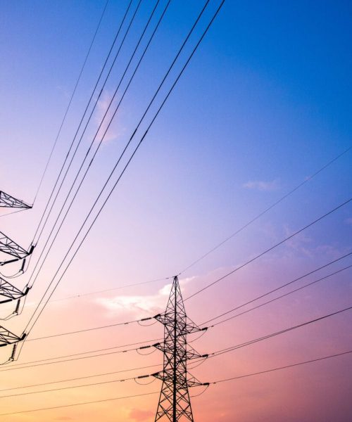 silhouette of high voltage electrical pole structure