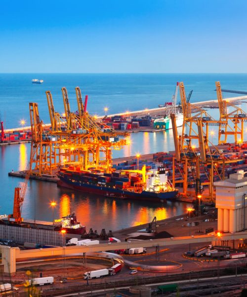 Industrial port de Barcelona in evening. Spain